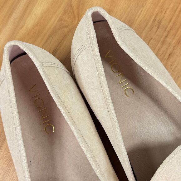 Vionic Waverly Leather Penny Loafers Cream Gold Shimmer 8 - Picture 9 of 11